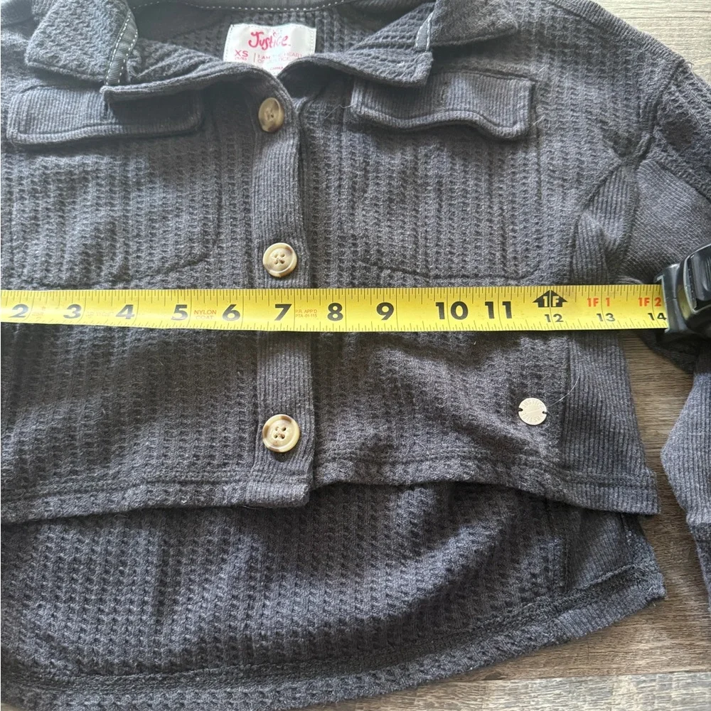 Justice Black Waffle Knit Button-Front Cardigan